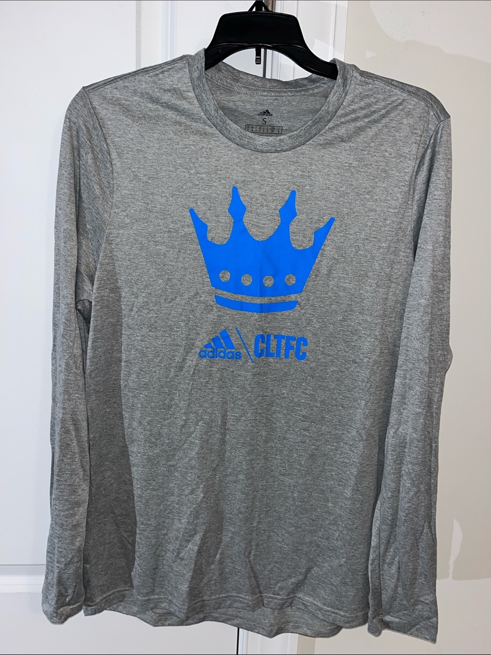 Gray adidas CHARLOTTE FC soccer futbol team MLS Aeroready LS T Shirt S adult